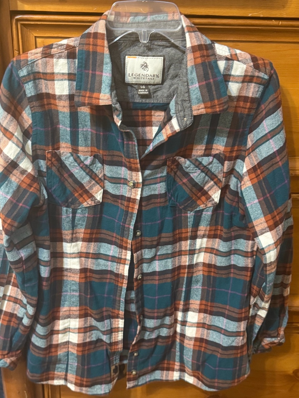 Legendary Whitetails Women's Teal, Rust & White Plaid Button-Down Shirt Jacket